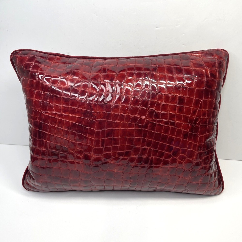 Williams Sonoma Red Croc-Embossed Leather Pillow 16" x 12" Goose Down Insert
